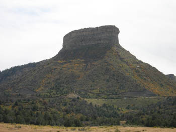 Photograph of entrance road into Mesa Verde National Park. Road traverses several landslides and is a source of almost continuous maintenance.