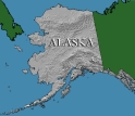 Animated map of Alaska pinpointing Augustine Volcano