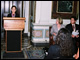 Secretary Spellings listens as a 2007 Presidential Scholar reports the roundtable group’s conclusions on the role of technology in education