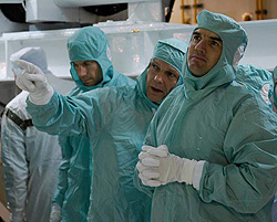 STS-122 Atlantis crew check out the Columbus module