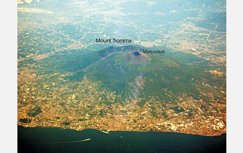Photo shows the aerial view of the Somma-Vesuvius volcano.