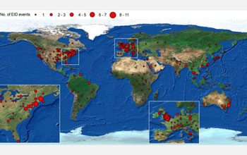 Map showing patterns of drug-resistant emerging infectious disease.