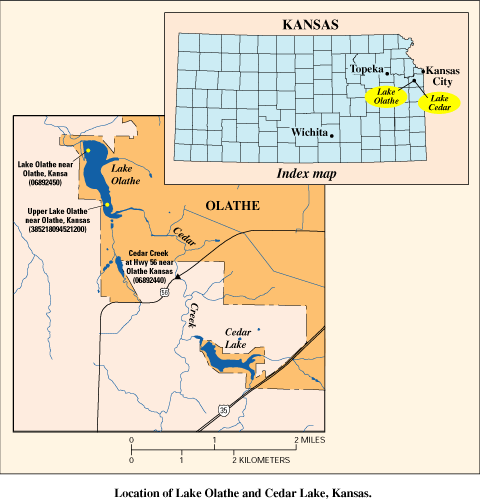 Location of Lake 
Olathe and Cedar Lake, Kansas