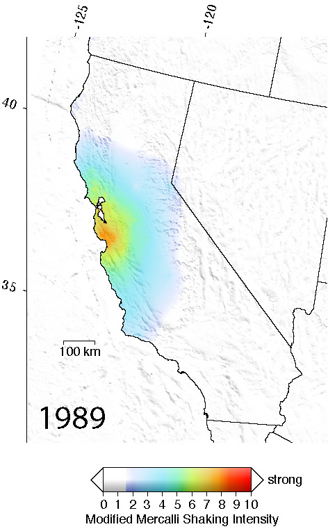 Shake Map for the Loma Prieta Earthquake of 1989