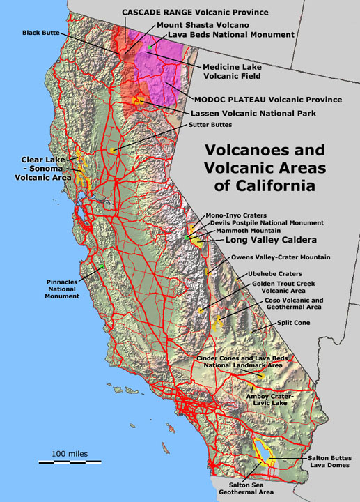Volcanoes and Volcanic Areas Map of California
