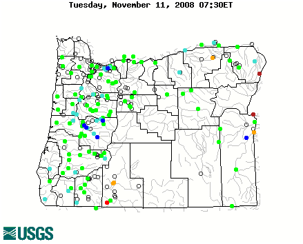 Current streamflow conditions in Oregon; click to go to a live map.
