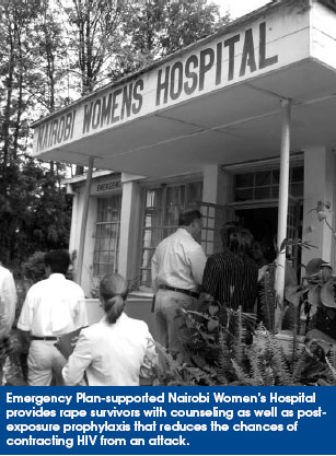 Emergency Plan-supported Nairobi Women’s Hospital provides rape survivors with counseling as well as post-exposure prophylaxis that reduces the chances of contracting HIV from an attack.