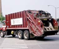 red garbage truck