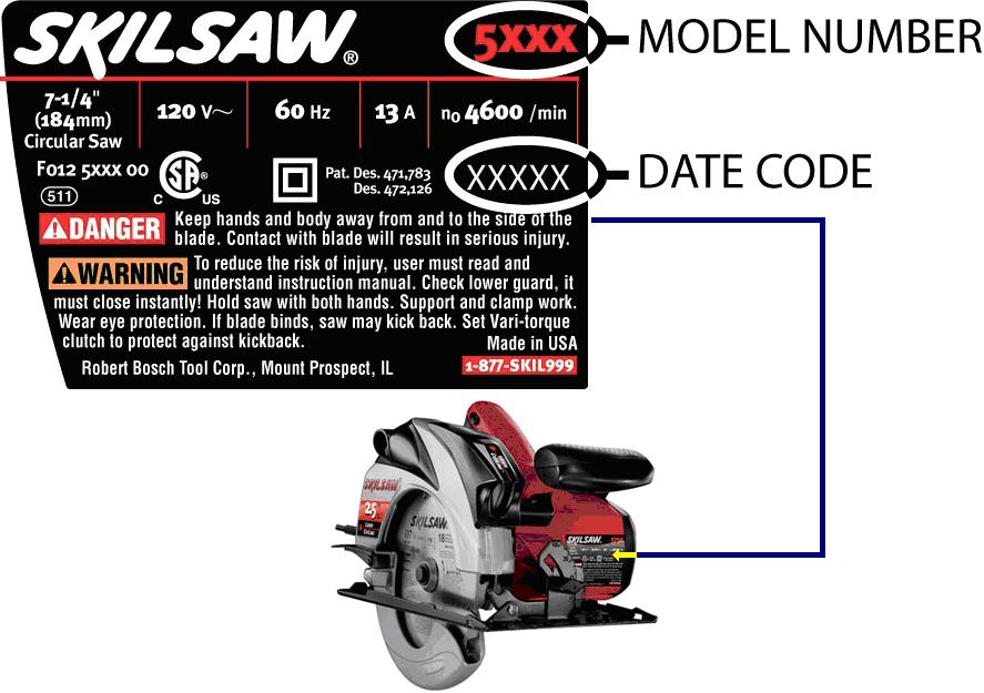 Picture of recalled circular saw and label