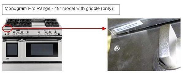 Picture of Recalled Monogram Pro Range 48 inch model with griddle