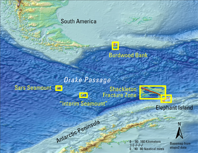 The five main areas where we mapped cold-water-coral habitat and collected specimens for paleoclimate studies.