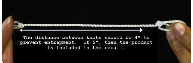 Picture of Recalled Folding Soccer Goal Netting: The distance between knots should be 4 inches to prevent entrapment.  If 5 inches, then the product is included in the recall.