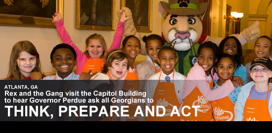 Rex the Cougar and the Gang visit Georgia's Capitol Building to listen to Govenor Perdue as all Georgians to Think, Prepare and Act