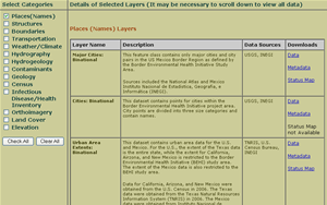 Screenshot of Available Data Layers webpage.