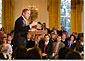 President Bush speaks to small business owners in the East Room of the White House.