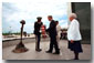 President George W. Bush lays a wreath during dedication ceremonies of the D-Day Memorial in Bedford, Va., on Wednesday, June 7. 