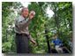 President Bush and Prime Minister Koizumi of Japan toss around a baseball for the press during a visit to Camp David June 30, 2001.