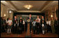 President George W. Bush discusses the reauthorization of No Child Left Behind Wednesday, Sept. 26, 2007, in New York. Those standing with President Bush include New York Mayor Michael Bloomberg, far left, Mrs. Laura Bush and students from New York Public School 76. "The No Child Left Behind Act is working. I say that because the Nation's Report Card says it's working," said President Bush. "Scores are improving, in some instances hitting all-time highs." White House photo by Shealah Craighead