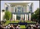 President George W. Bush and German Chancellor Gerhard Schroeder participate in a press conference in the courtyard of Kanzleramt-Chancellery Building in Berlin, Germany, Thursday, May 23.  