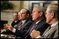 President George W. Bush speaks to the press after participating in a briefing by the Joint Improvised Explosive Device Defeat Task Force in the Roosevelt Room of the White House on Saturday March 11, 2006.  White House photo by Paul Morse