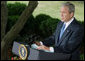 President George W. Bush addresses his remarks on Iraq to reporters Thursday morning, July 31, 2008 on the Colonnade at the White House. President Bush said it has been a month of encouraging news from Iraq, with violence down to its lowest level since the spring of 2004.  White House photo by Eric Draper