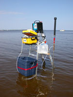 An offshore ground-water sample being collected by using the drive-point piezometer system.