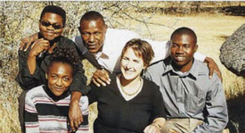 Outreach peer volunteers working at an HIV/AIDS resource center in Namibia.