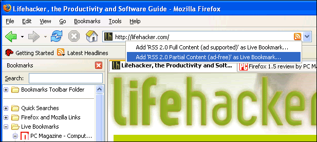Example of Firefox Live Bookmarks