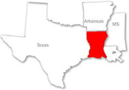 Map showing location of the Western District of  Louisiana in relation to Texas, Mississippi and Arkansas