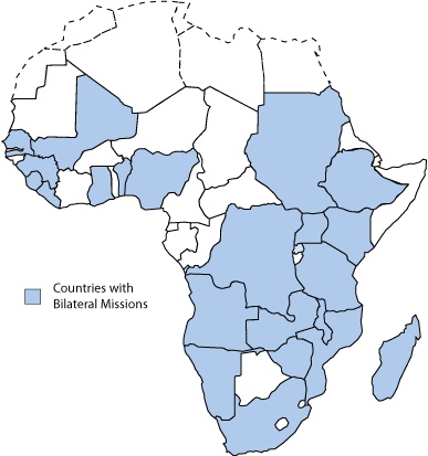 Map of Africa highlighting USAID presence countries.