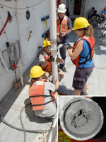 Emily Himmelstoss, Kate McMullen, Brian Buczkowski, and Jason Chaytor prepare a recovered core for transport and storage