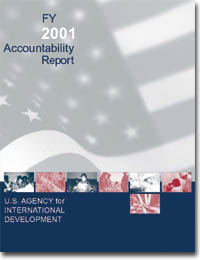 Image of cover of the FY 2001 USAID Accountability Report; link to download entire report in PDF format