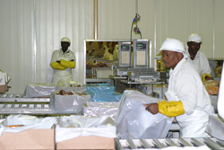Meat packers prepare beef for export at the Botswana Meat Commission’s abattoir in Lobatse, Botswana.