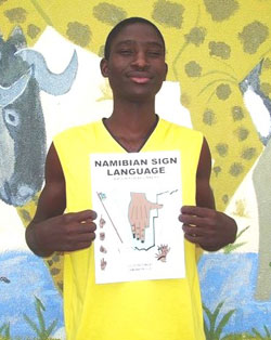 Damiana, a graduate of the Eluwa Special School for the Hearing and Visually Impaired, illustrated the Namibian Sign Language Textbook.
 