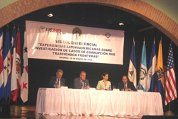 The video conference in Panama attended (left to right) by Jorge Arosemena (City of Knowledge Foundation), Kermit C. Moh (USAID), Ana Matilde Gomez (Attorney General of Panama), and Eduardo Flores-Trejo (Casals).