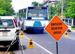 A research team monitors pollution from vehicles in Colombo, Sri Lanka.