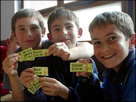 Serb students with GS educational materials.