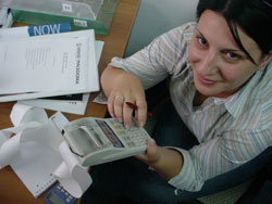 Sanja Tanchevska visits USAID’s office in Skopje and demonstrates actuarial calculation. Sanja attended a USAID-sponsored training and became one of Macedonia’s first actuaries.