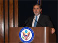Islamabad, October 20, 2008 - U.S. Assistant Secretary of State for South and Central Asian Affairs Richard Boucher addressing a news conference at the American Embassy in Islamabad.