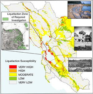 Image collage showing the liquefaction map and related photos.