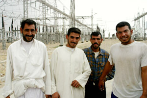 Iraqi power station employees outside of Basra