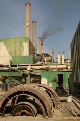 One of the gas turbines being renovated at the Al-Doura power plant in Baghdad. Sabotage to the gas pipelines has taken the units offline until the supply can be resored. USAID is funding the repair of Iraq's nationwide electrical system. Al-Doura, like many other power facilities, is in great disrepair.  Iraqi engineers were forced to keep the facilities online at any cost, often foregoing maintenance and safety procedures. Some engineers were threatened with jail if they failed to keep them running.