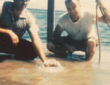 photo of scientists at a flowing well in Biscayne Bay