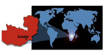 Map of Zambia, w/ capitol and placement on world map