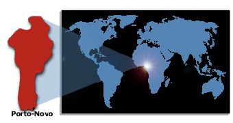 Map of Benin, w/ capitol and placement on world map