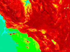 MODIS picture of a 2004 heat wave in California