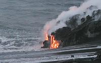Three spigots remain after wave withdrew from Middle Highcastle delta, Kilauea volcano, Hawai'i