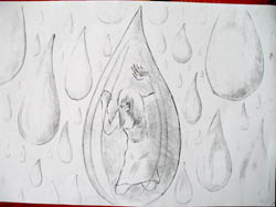 A drawing of a woman trapped in a tear, made by a victim of trafficking during a stay in a rehabilitation center. Photo: International Organization for Migration