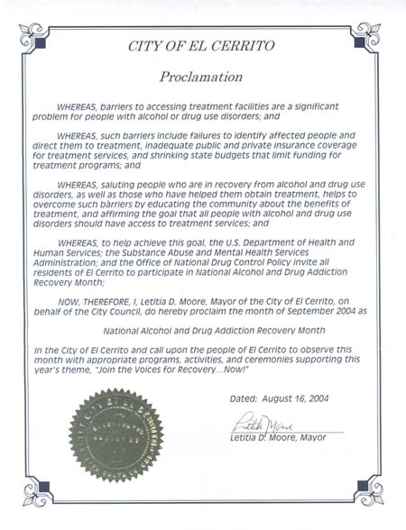 Proclamation for El Cerrito, California