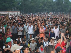The crowd cheers during a concert promoting youth engagement in Nepal’s ongoing political transition.